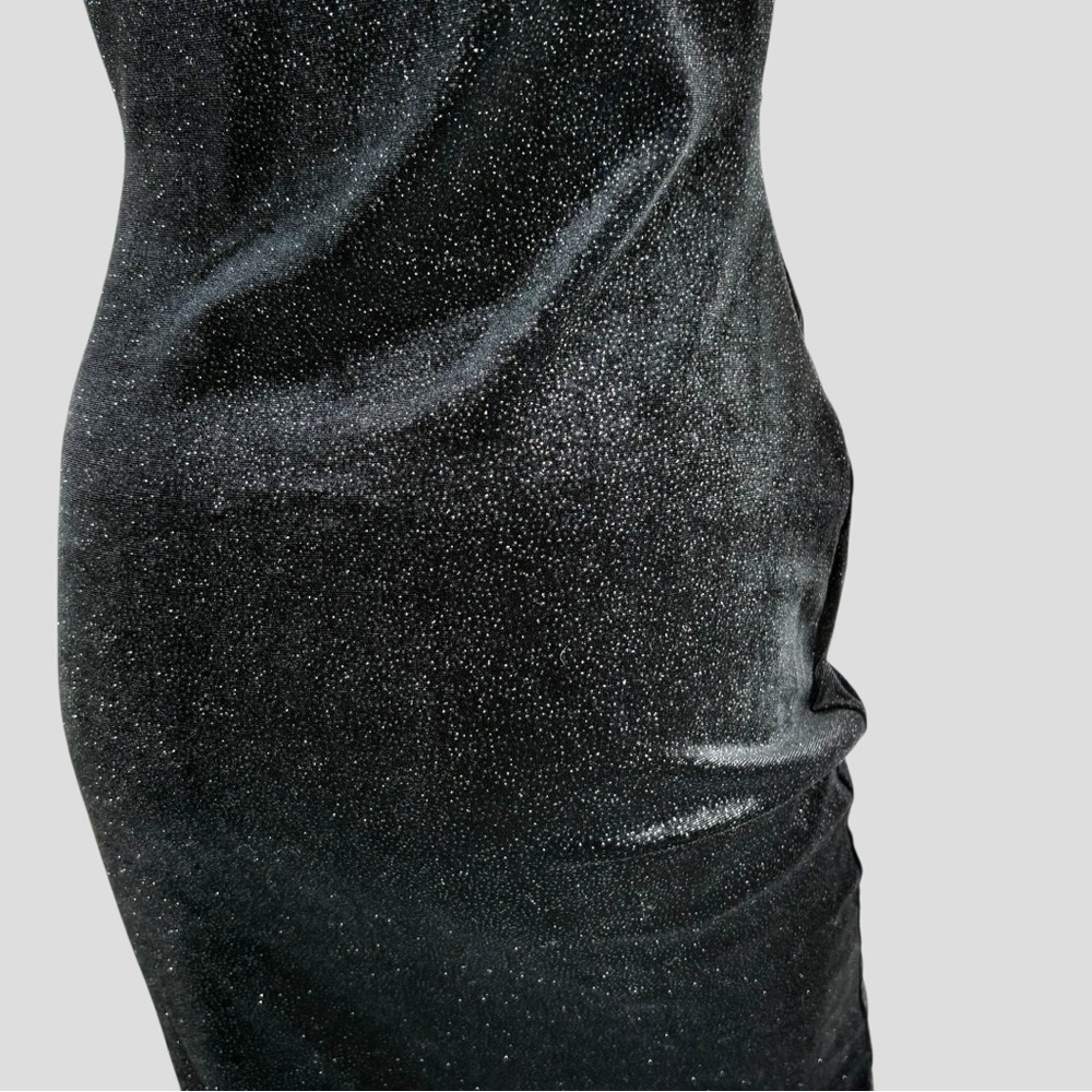 90s Black Corset Goth Prom Dress Vamp Velvet Glitter WhimsiGoth Bodycon M - Picture 8 of 11